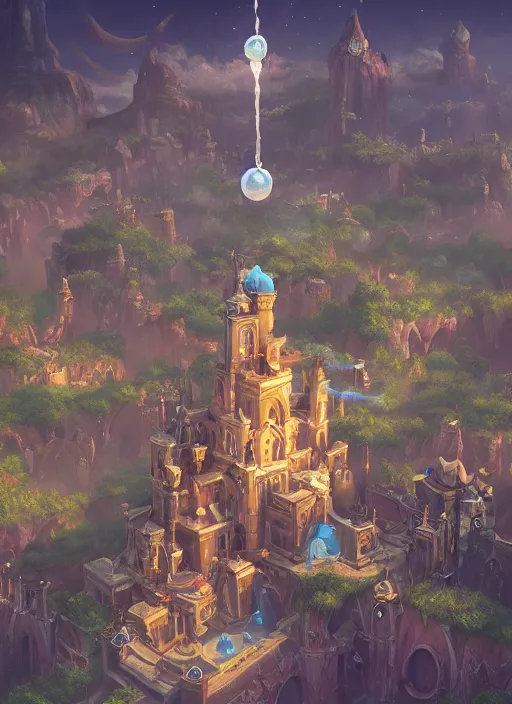 Image similar to foam priest and his bubble kingdom, beautiful landscape, highly detailed, flying buildings, palace, bubble trees, artstation, masterpiece, art by dylan kowalski and huifeng huang