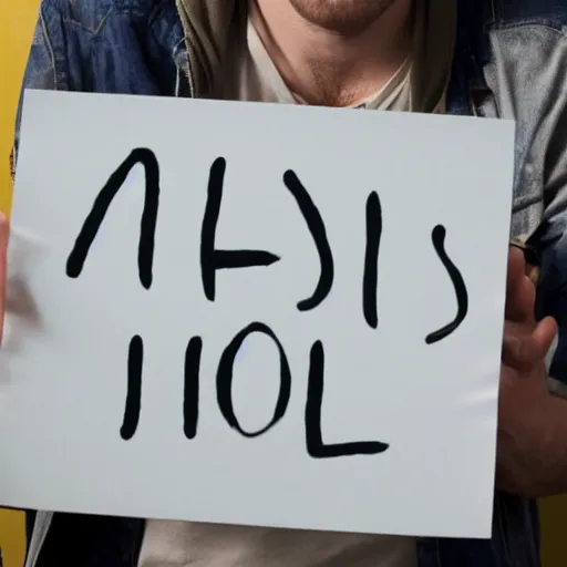 Image similar to jesse pinkman holding a blank sign closeup