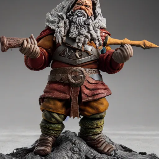 Prompt: high - res photograph of a claymation sculpture action figure warrior dwarf, highly detailed sculpey diorama, smooth, sharp foccus, commercial product photography,