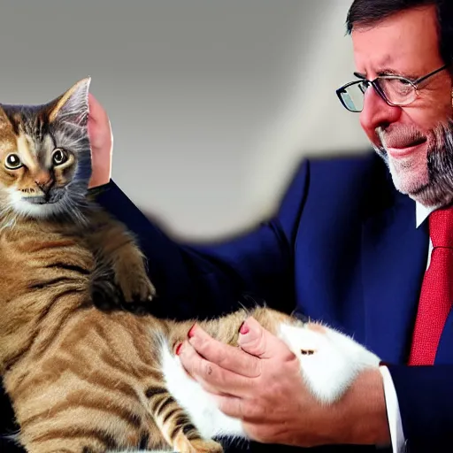 Image similar to mariano rajoy petting kitties, realistic, 4k,