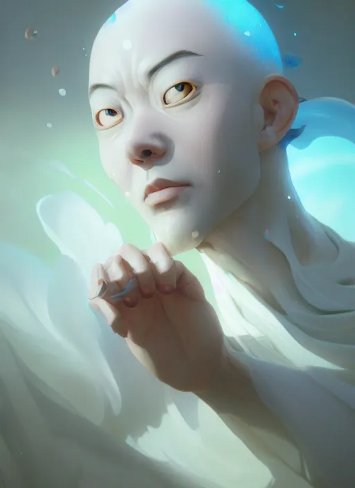 Prompt: subsurface scattering, white, monk, vibrant colors, ( ( ( koi colors ) ) ), octane render, jesper ejsing, james jean, justin gerard, tomasz alen kopera, cgsociety, fenghua zhong, makoto shinkai, highly detailed, rim light, art, cinematic lighting, very coherent, hyper realism, 8 k