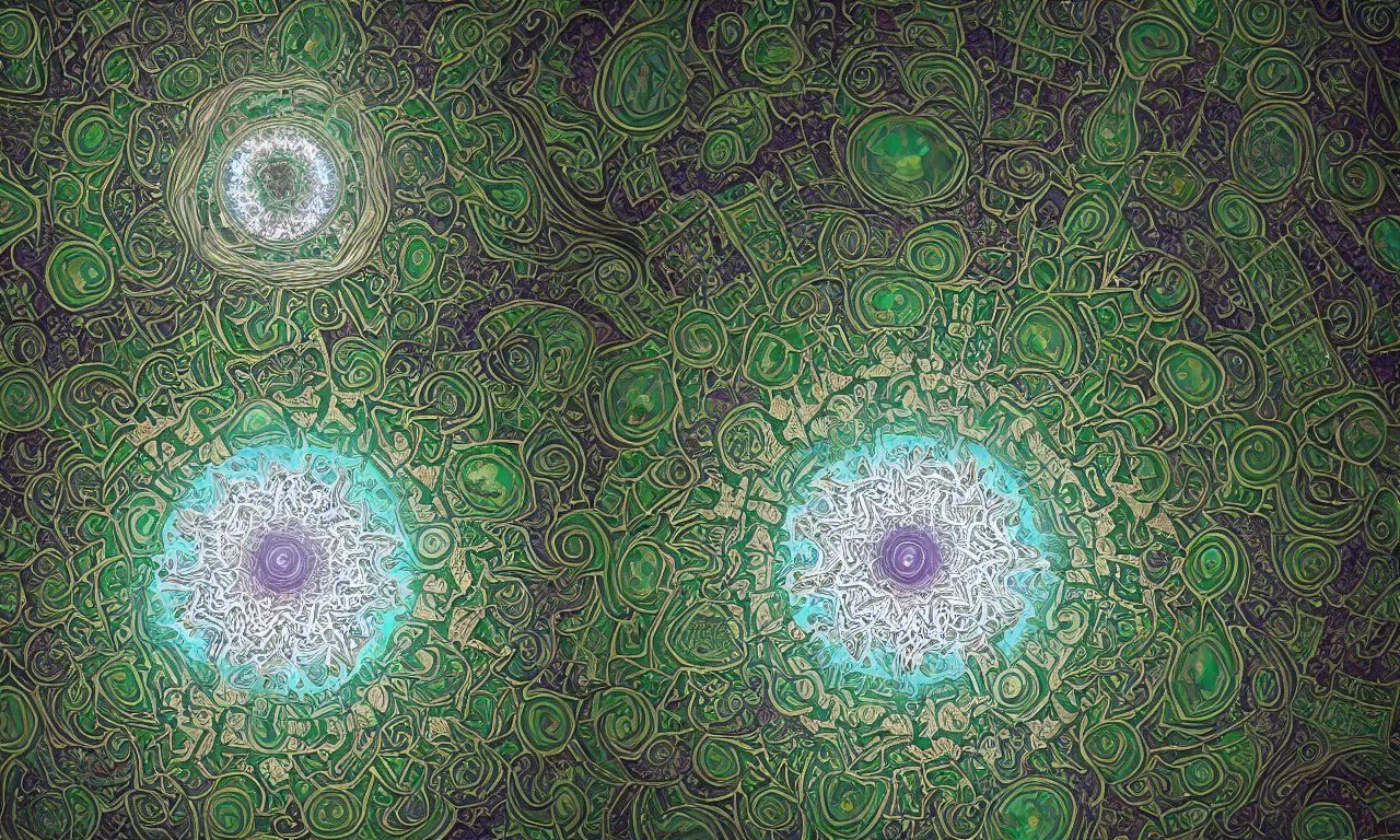 Image similar to mandelbrot 3 d volume fractal mandala ceramic chakra digital color stylized an ancient white bone and emerald gemstone relic, intricate engraving concept substance patern texture natural color scheme, global illumination ray tracing hdr fanart arstation by sung choi and eric pfeiffer and gabriel garza and casper konefal