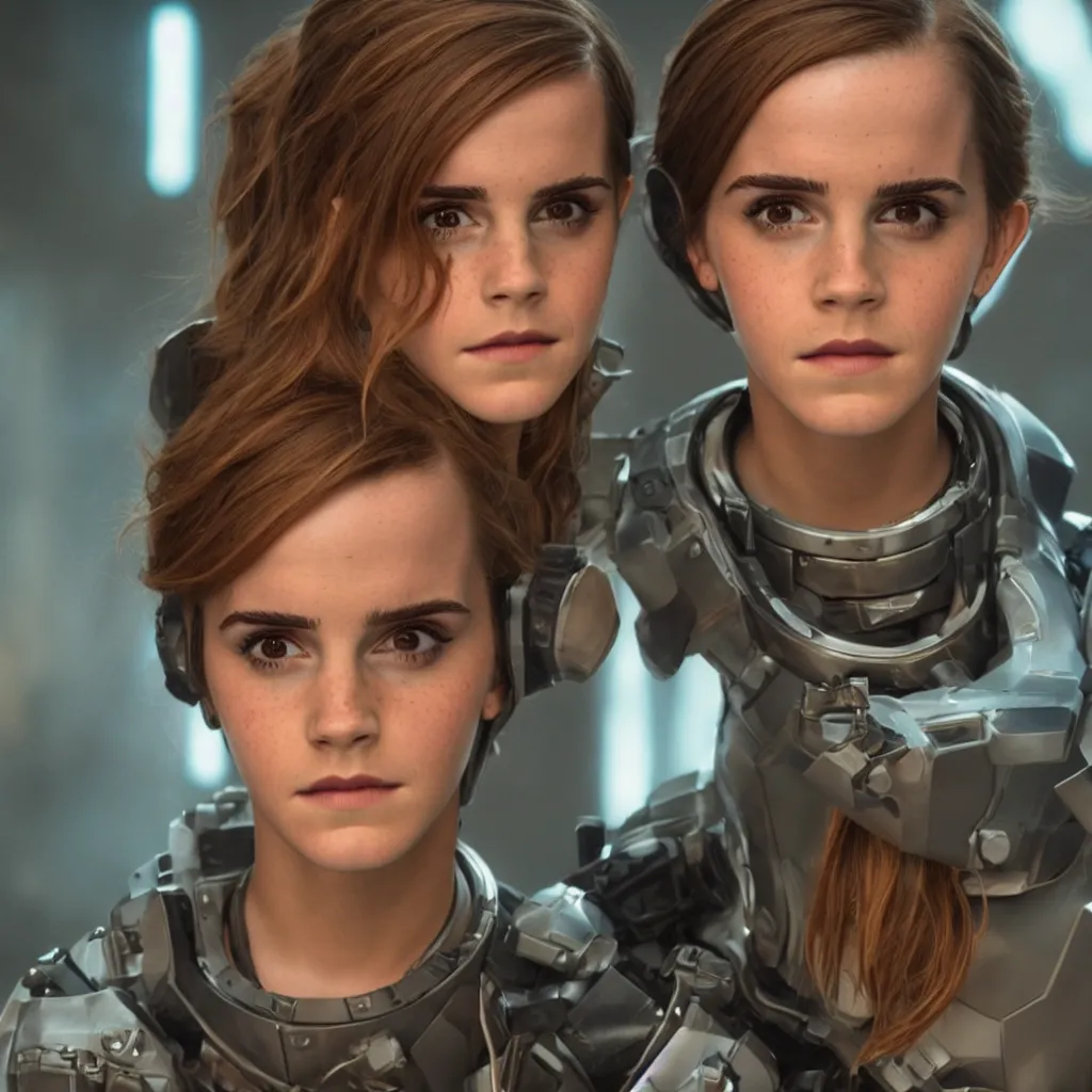 Image similar to portrait Emma Watson mecha astronaut open helmet bladerunner 2049 dune award winning cinematic lighting