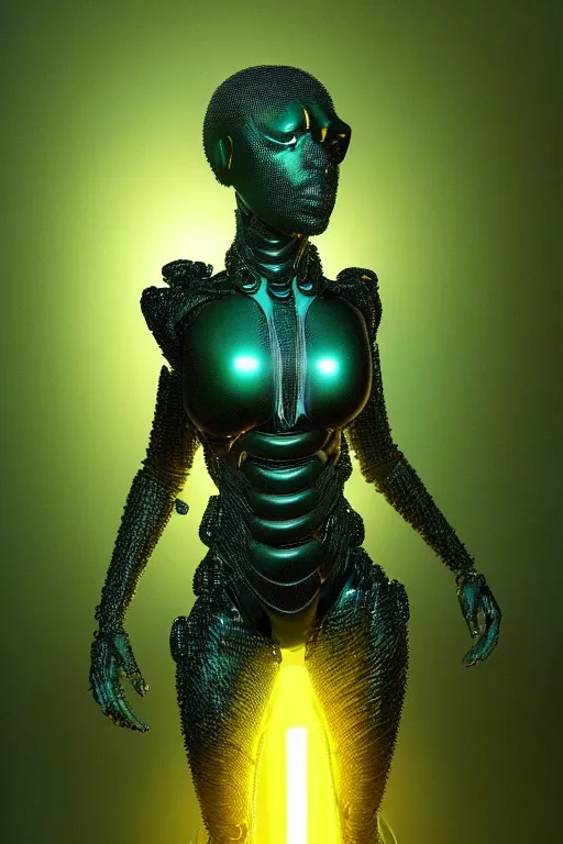 Image similar to hyperrealistic avant garde cinematic super expressive! black woman with exoskeleton armor, merging with tree in a forest, highly detailed digital art masterpiece, smooth cam de leon eric zener dramatic pearlescent soft teal yellow light, ground angle hd 8 k, sharp focus