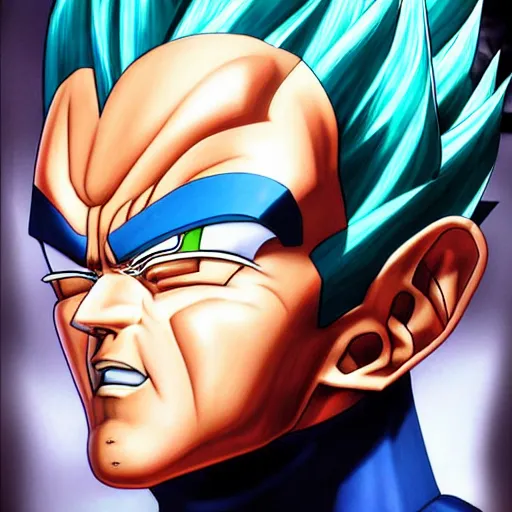 Image similar to portrait of vegeta, realistic, by artgerm