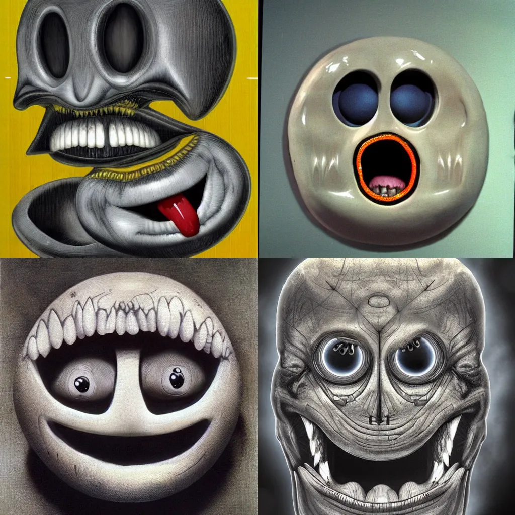 Prompt: Pacman with human teeth by H.R Giger