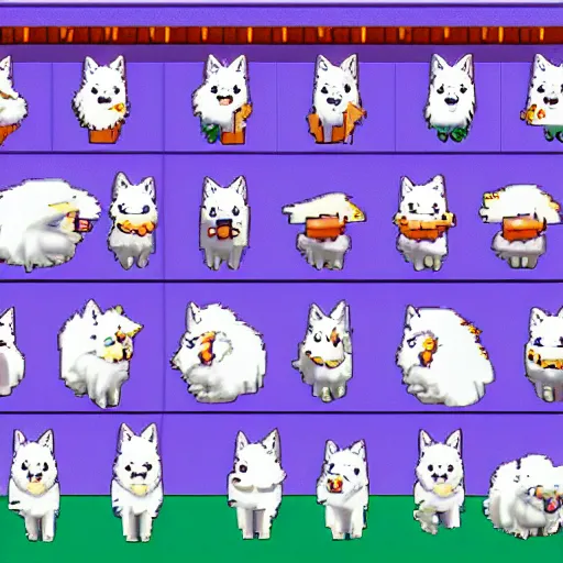 Prompt: samoyed sprite sheet snes