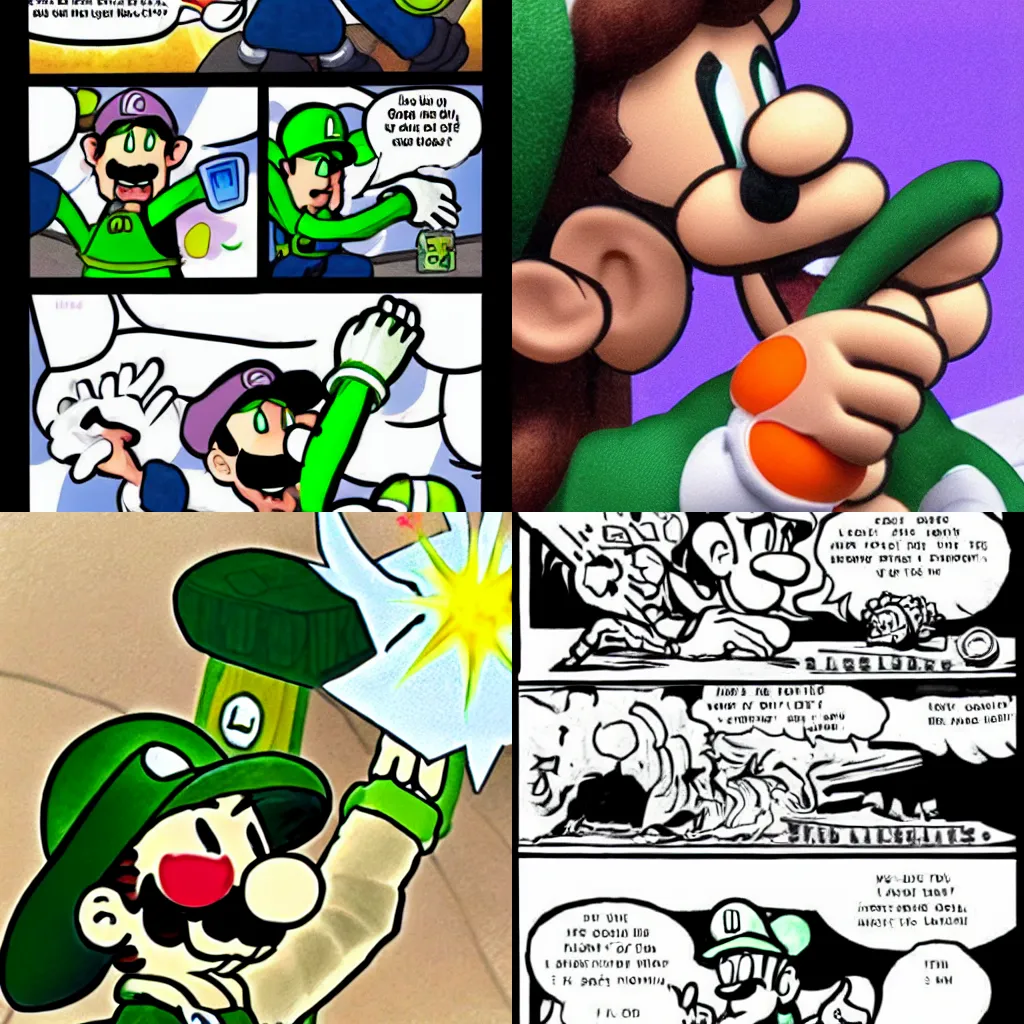 Prompt: Luigi succumbs to the grasp of Satan