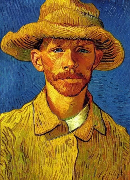 Image similar to lifelike oil painting portrait of tom sawyer by van gogh