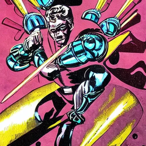 Prompt: a sci - fi god of blades, art by jack kirby, greeble tech