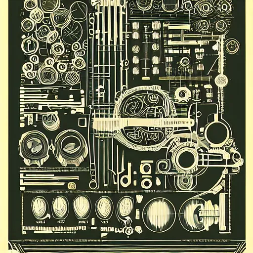 Prompt: intricate minimal mechanical design infographics illustration art by tim doyle