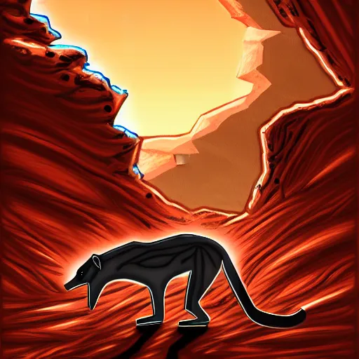 Prompt: Cybernetic Tan Metal Thylacine Exploring Mars, Digital Painting