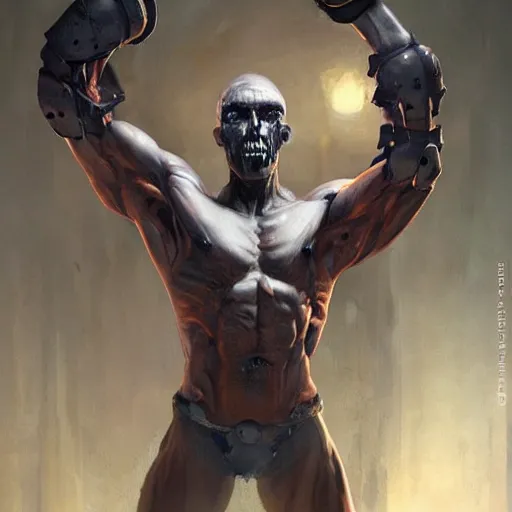 Prompt: muscular male undead cyborg, muscle, fungus, painted by stanley lau, painted by greg rutkowski, painted by stanley, artgerm, masterpiece, digital art, trending on arts