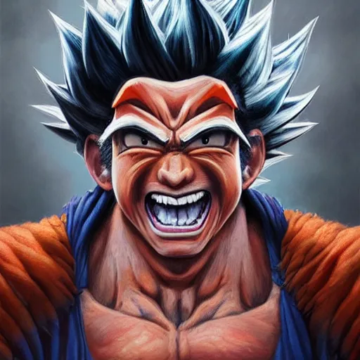 Prompt: beautiful hyperrealistic detailed matte portrait painting of happy goku, by andreas rocha and john howe, and martin johnson