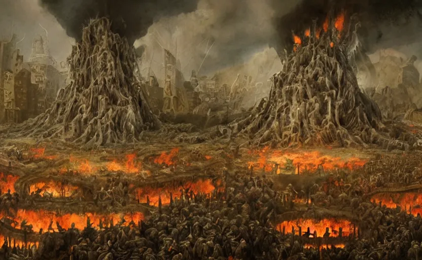 Image similar to a detailed matte painting of the most disturbing depiction of hell, in the style of dantes inferno