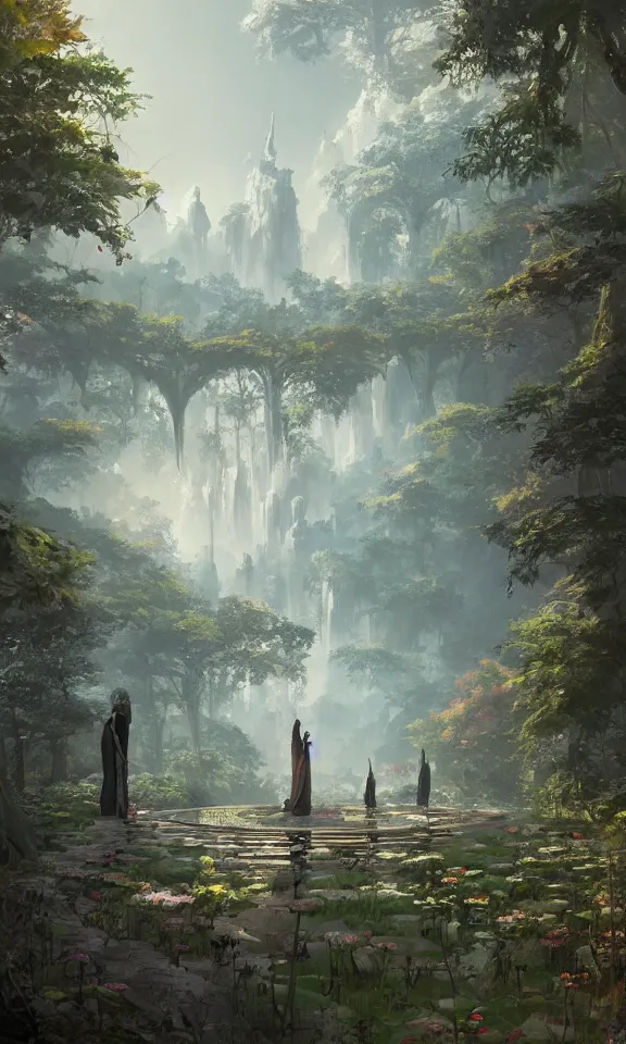 Prompt: the garden of inner peace, digital art, greg rutkowski,Quentin Mabille and Makoto Shinkai,trending on artstation and deviantart