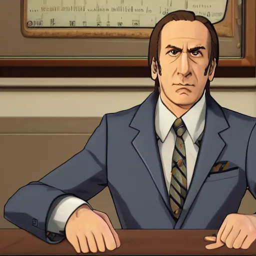 Image similar to Saul Goodman in Ace Attorney, 4k, detailed