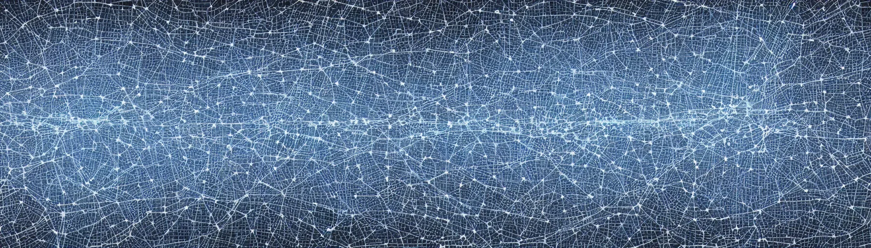 Prompt: a high-resolution data visualization in the shape of a city skyline, clusters and constellations of fragmented connections in the pattern of an audio waveform