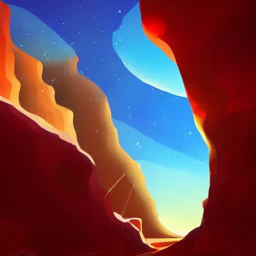 Image similar to view of the sky from a slot canyon, digital art, award winning illustration, smooth, sharp lines, concept art, trending on artstation