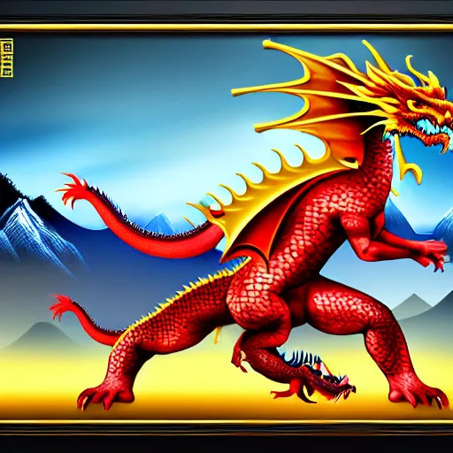 Image similar to Chinese president, battle, bananas weapon, dragon, mountains background, fighting stance, painting