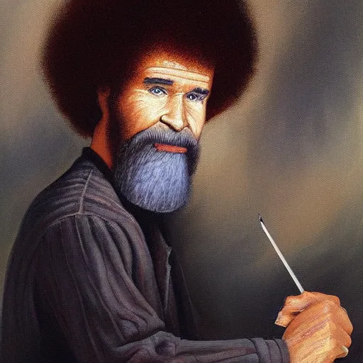 Prompt: a painting on the subject of depression by Bob Ross