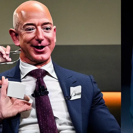 Image similar to Jeff Bezos eating Elon Musk in his mouth