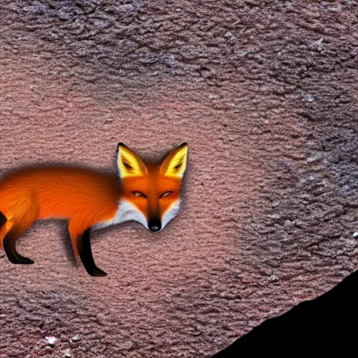 Prompt: a fox inside of magma in a volcano