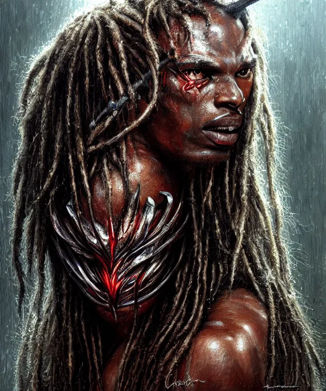 Image similar to a portrait of the predator by chris ayers, oil on canvas, deep depth field, masterpiece, by luis royo, trending on artstation, featured on pixiv, cinematic composition, hyper - detailed, hd, hdr, 4 k, 8 k