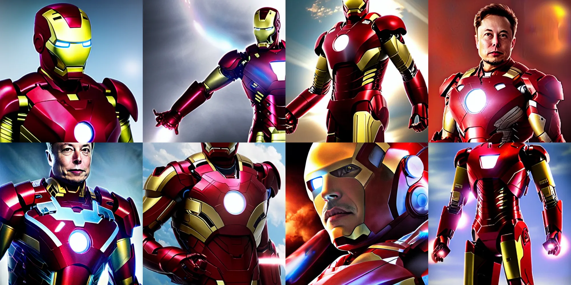 Prompt: Elon musk in an iron man suit, backlit, hyper realistic