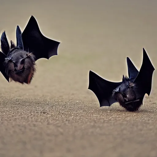 Prompt: a photo of two bats chatting togheter in secret, national geographic