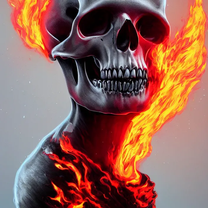 Image similar to portrait of a skull in a flame-retardant suit. intricate abstract. intricate artwork. by Tooth Wu, wlop, beeple, dan mumford. octane render, trending on artstation, greg rutkowski very coherent symmetrical artwork. cinematic, hyper realism, high detail, octane render, 8k, iridescent accents