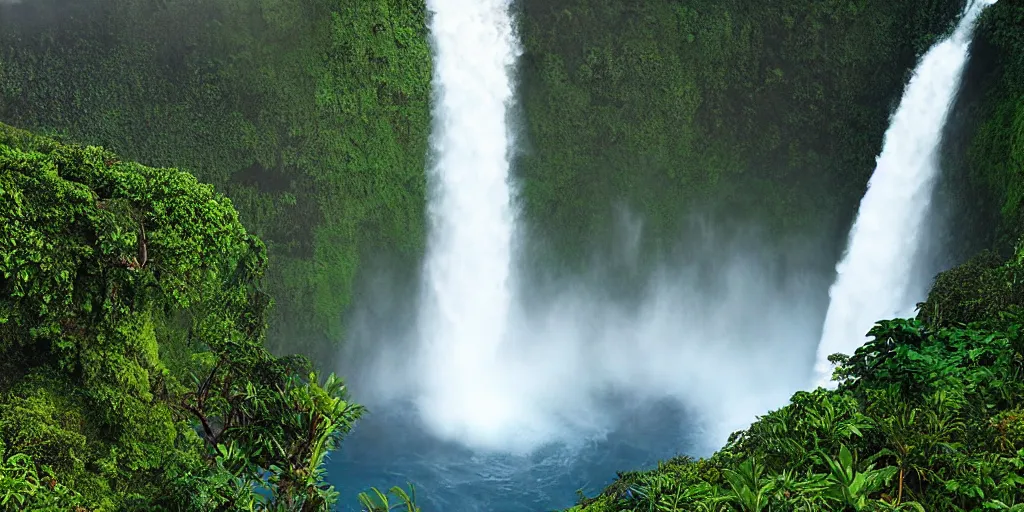 Image similar to akaka falls, maui hawaii, greg rutkowski
