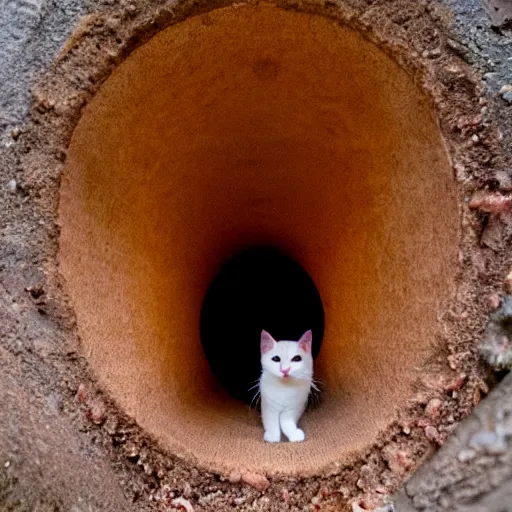 Prompt: cat in a meat tunnel