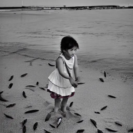 Image similar to of little girl raiding on crab on the beach.