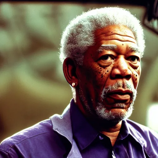 Image similar to a fill still of Morgan Freeman starring in Like Mike 2001) 40mm lens, shallow depth of field, split lighting