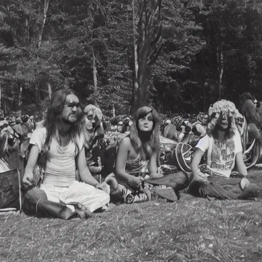 Image similar to 1970s hippie at Woodstock, daguerreotype photo, HD