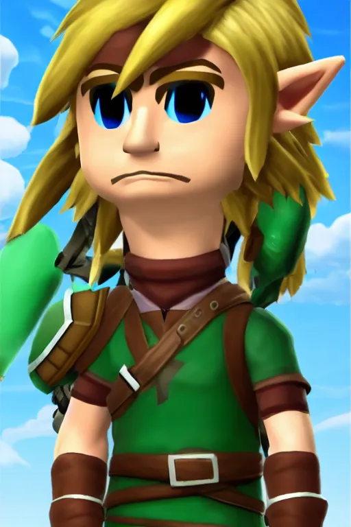 Prompt: an in game portrait of link, mii art style.