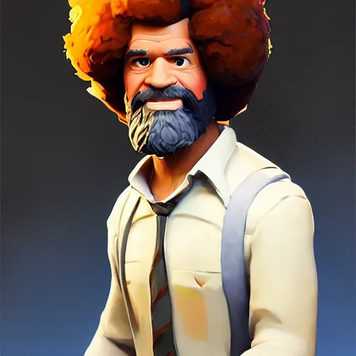 Image similar to Greg Manchess portrait painting of Bob Ross as fortnite character, medium shot, asymmetrical, profile picture, Organic Painting, sunny day, Matte Painting, bold shapes, hard edges, street art, trending on artstation, by Huang Guangjian and Gil Elvgren and Sachin Teng