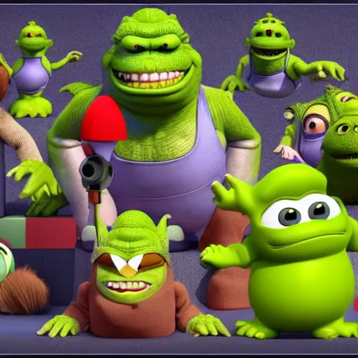 Image similar to mark zuckerberg godzilla yoda donkey kong pikachu yeti shrek super mario homer groot waluigi darth vader mike wazowski, highly detailed, extremely high quality, hd, 4 k, 8 k, professional photographer, 4 0 mp, lifelike, top - rated, award winning, cinematic, realistic, detailed lighting, detailed shadows, sharp, no blur, edited, corrected, trending