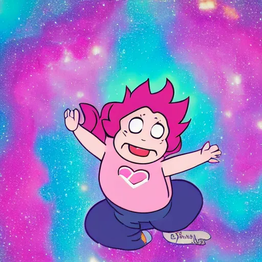 Image similar to Steven universe jumping in joy in a pink nebula, featured