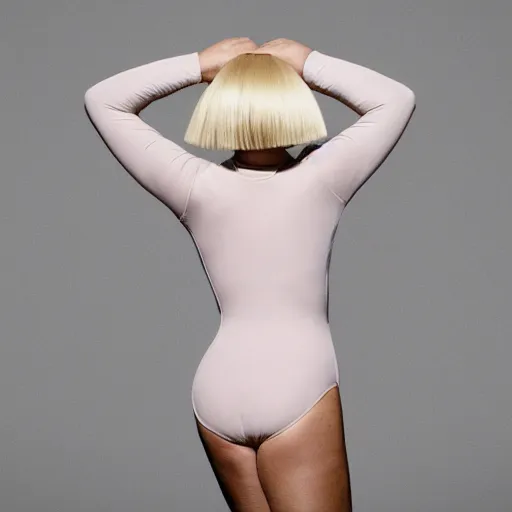 Image similar to sia furler wearing a skin colored leotard full body artistic photoshoot from rear