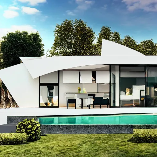 Image similar to a modern house in a crystal ball octane render hyperdetailed, house and home, home and garden,