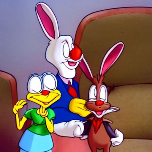 Prompt: roger rabbit hanging out with grandma, warner brothers animation, 1990s