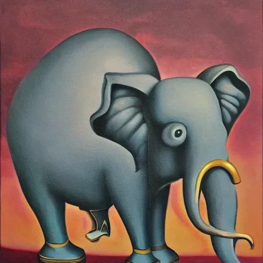 Prompt: surrealist painting of a steampunk elephant