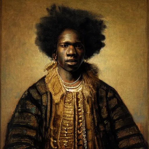 Prompt: yung thug painted by rembrandt, oil painting