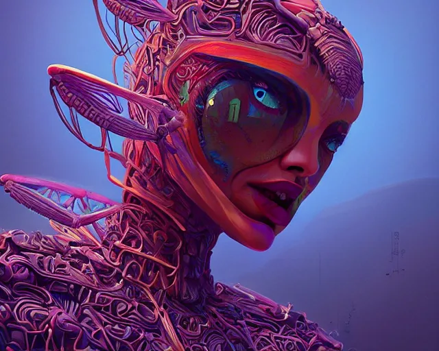 Image similar to mantis queen, intricate abstract. intricate artwork, by tooth wu, wlop, beeple, dan mumford. concept art, octane render, trending on artstation, greg rutkowski very coherent symmetrical artwork. cinematic, key art, hyper realism, high detail, octane render, 8 k, iridescent accents