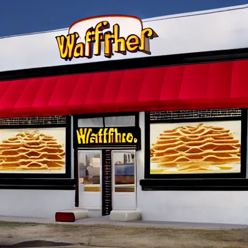 Image similar to detailed wafflehouse restaurant 4k advertising