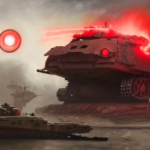 Prompt: koba with one red glowing eye sitting on top of a tank, hero character art, scars, by chris leib and greg rutkowski in a surreal portrait, oil on canvas, volumetric lighting, 8k, hd.