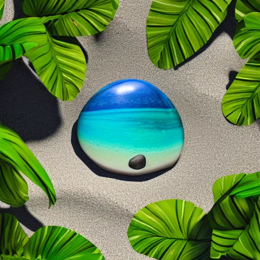 Prompt: a beautiful rock on the beach, octane render nvidia raytracing, lush vegetation