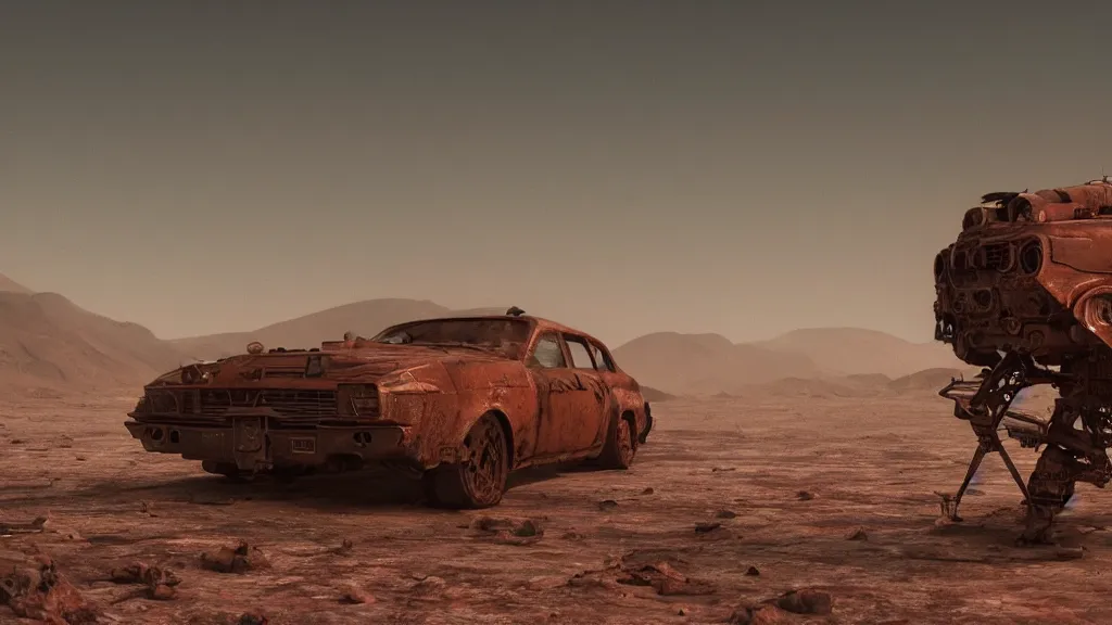 Prompt: a photorealistic dramatic hyperrealistic life on mars, ultra realistic details, glossy surface, well worn, rust, oil stains designed by vitaly bulgarov and mike nash, beautiful dramatic dark moody tones and lighting, smokey cinematic atmosphere, global illumination, shadows, dark background, octane render, 8 k